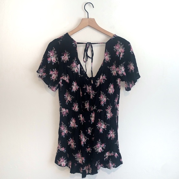 Topshop Rose Floral Tie Front Romper - Picture 5 of 7